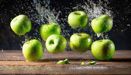 fresh apples on the table, delicious fruits, healty and natural food