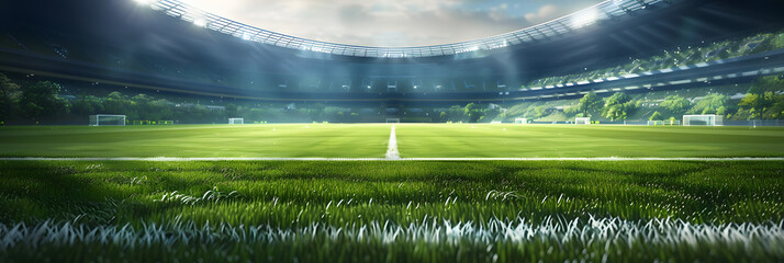 Wall Mural - Vibrant and visually striking generative photo featuring the lush green lawn of a soccer stadium