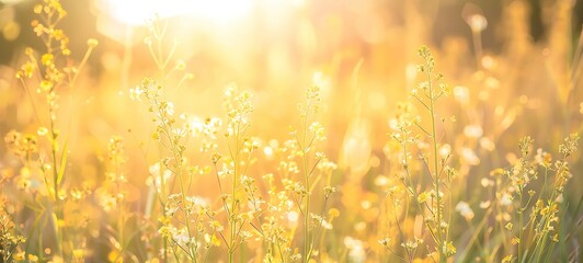 Poster - Sunset on the meadow with yellow daisies in summer
