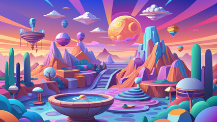Wall Mural - Surreal Fantasy Landscape with Vibrant Colors and Dreamy Scenery