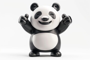 3D bell Panda mascot, smiling, showing thumb's up, with two legs, isolated on white