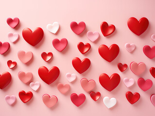 Wall Mural - A pink background with hearts of various colors to illustrate romantic postcards