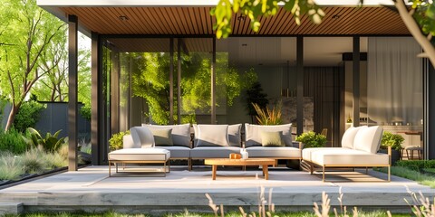 Canvas Print - modern terrace with furniture at sunny summer day