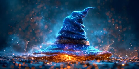 Wall Mural - wizard hat on blue floor with a fire in the middle of it
