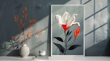 Wall Mural - Decorative poster with a floral design and modern minimalist style