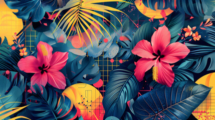 Canvas Print - Elegant digital motif with tropical plants and baroque floral elements