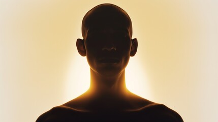 Wall Mural - Silhouette of a man with a shaved head against a bright backdrop