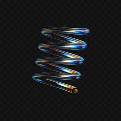 Wall Mural - 3d crystal glass spiral with refraction and holographic effect isolated on dark background. Render transparent glass rotate figure with overlay dispersion light, rainbow gradient. 3d vector morphism