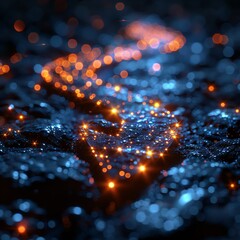 Poster - abstract close-up of glowing lights on a dark, textured surface creating a mysterious, magical ambia