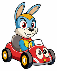 Wall Mural - cartoon-hero-rabbit-racer-driving-a-car