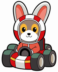 Wall Mural - cartoon-hero-rabbit-racer-driving-a-car