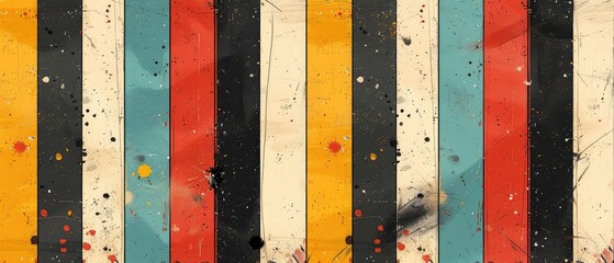Wall Mural - distressed stripes pattern with a mix of yellow black red and blue tones and urban grunge elements