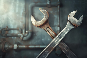 Realistic illustration of a wrench and screwdriver crossed on a clean white background. Essential tools for maintenance and repair concept