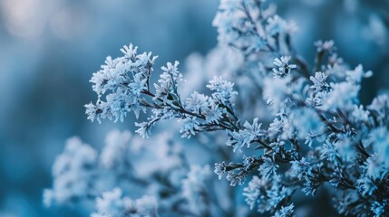 Wall Mural - A branch covered in snow and ice. The branch is covered in snow and ice, and the image has a serene and peaceful mood