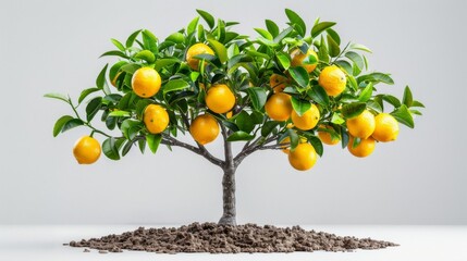 Wall Mural - Close-up of a lemon tree with visible fruit, isolated on a white background