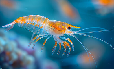 Wall Mural - Shrimp swims in the water. A photo of an arctic species, krill