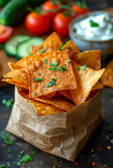 Sticker - Tortilla chips with cheese herbs and sauce in paper bag