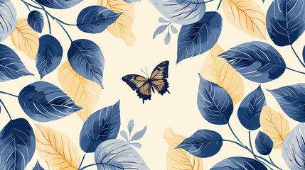 Naklejka na meble Seamless pattern of linear leaves and sketch flowers for wrapping paper