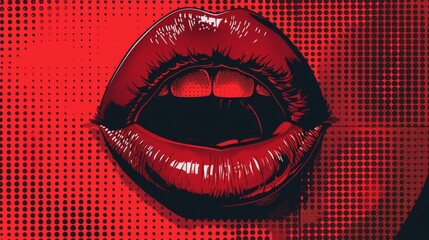 Wall Mural - a red lip with a black outline. the lips are open and the mouth is wide. the lips are painted with a
