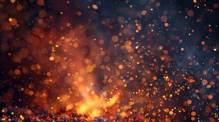 Wall Mural - An abstract light background with fire sparks and fire embers. The Bonfire in motion is lit by dark glitter and fire particles