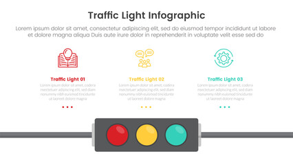 Poster - traffic light infographic template banner with horizontal lights on bottom with 3 point list informa
