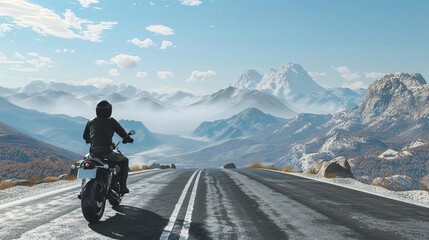 adventurous solo motorcycle tour on scenic mountain road realistic 3d illustration
