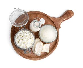 Sticker - Different fresh dairy products isolated on white, top view