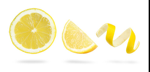 Poster - Fresh lemons with peel isolated on white, set