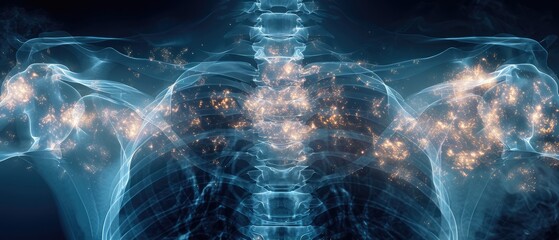 futuristic medical illustration with fractal background and anatomical system