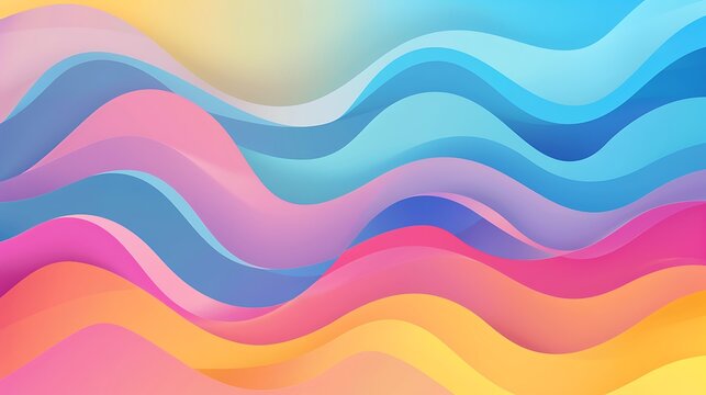 Minimalist Abstract Wave Curve Line Illustration in Blue, Yellow, Red, and Orange Background