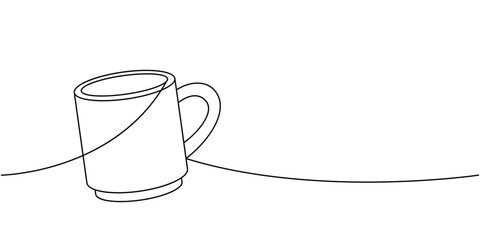 Wall Mural - Cup of espresso coffee one line continuous drawing. Hand drawn elements for cafe menu, coffee shop. Vector linear illustration.