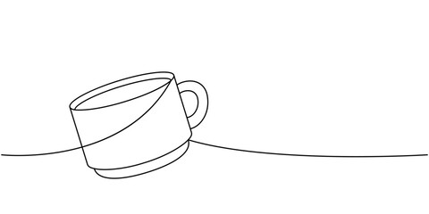 Wall Mural - Espresso coffee cup one line continuous drawing. Hand drawn elements for cafe menu, coffee shop. Vector linear illustration.