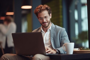 Wall Mural - Young creative professional working comfortably in a modern office