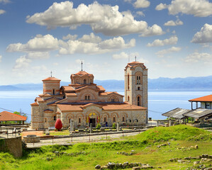 Wall Mural - Town Ohrid, North Macedonia – Saint Clement monastery and Saint Panteleimon Church, UNESCO World Heritage Site