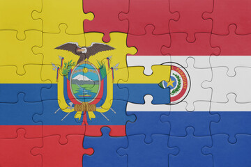 puzzle with the colourful national flag of paraguay and flag of ecuador.