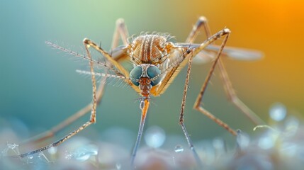 Wall Mural - Extreme close-up of a mosquito's body and wings, the fine details in sharp focus, with a blurred background