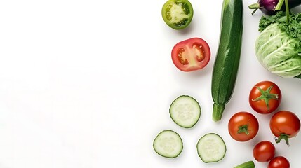 Empty white background surrounded vegetables with copy space. Top view of healthy food concept.