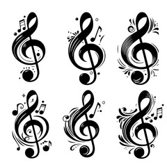 Canvas Print - Set of treble clef vector, treble clef with notes, good teste of music, treble clef with flower element, editable stroke, vector art ready for your brand.