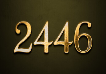 Old gold effect of 2446 number with 3D glossy style Mockup.	