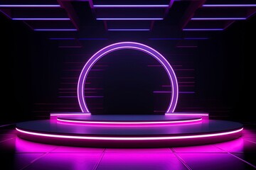 Wall Mural - Glowing podium for your product, gaming theme background, generative AI