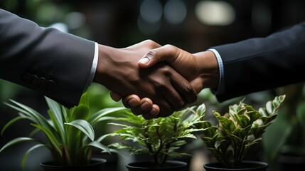 A close-up of a handshake between business partners, with smiles and firm grips symbolizing trust and mutual respect in professional relationships. Minimal and Simple,