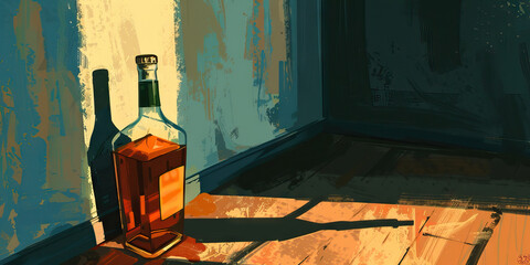 Wall Mural - A liquor bottle stands tall in the corner, taunting the recovering addict with memories of their past.