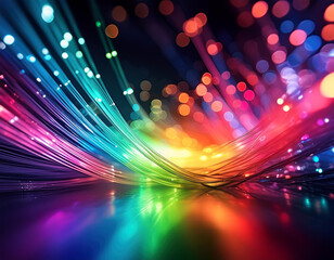 Poster - Optic fibre tips illuminated with rainbow colors in dark background