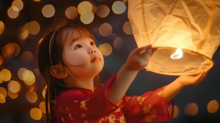 Sticker - A young girl holds a paper lantern in her hand, symbolizing light and innocence