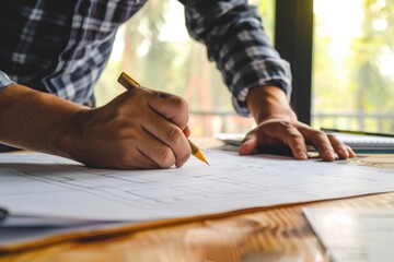 Aufkleber - A person sitting at a desk or table, holding a piece of paper and using a pencil to write