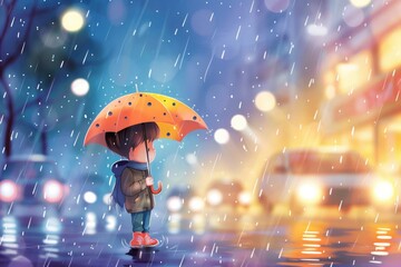 Poster - A person standing under an umbrella during a rainy day, perfect for use in scenes about everyday life or weather conditions