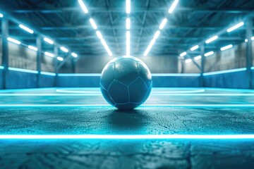 Poster - A soccer ball sits on the floor, perfect for any sports-themed or game-related context