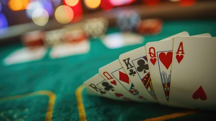 Poster - A poker table with playing cards and chips