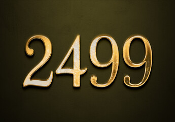 Old gold effect of 2499 number with 3D glossy style Mockup.