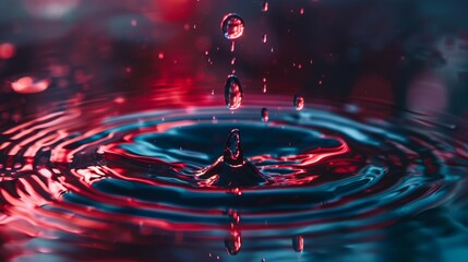 Canvas Print - close-up of a water droplet creating ripples in a vibrant neon-colored liquid, capturing motion and 